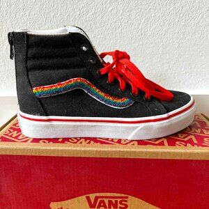 NEW in Box VANS Rainbow Signature Side Strip Zip Back Sk8-Hi Hightops $60 Size 1